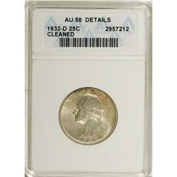 1932-D 25C --Cleaned--ANACS. AU58 Details. NGC Cens