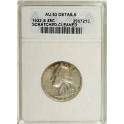 1932-S 25C --Cleaned, Scratched--ANACS. AU53 Details.