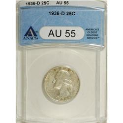 1936-D 25C AU55 ANACS. NGC Census: (20/697). PCGS
