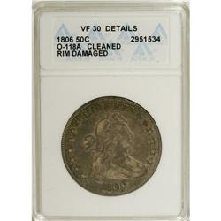 1806 50C Pointed 6, Stem--Cleaned, Rim Damaged--ANACS.