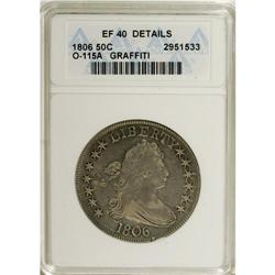 1806 50C Pointed 6, Stem--Graffiti--ANACS. XF40 Detail