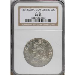 1834 50C Small Date, Small Letters AU50 NGC. O-112