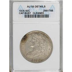 1836 50C Lettered Edge--Cleaned--ANACS. AU55 Details