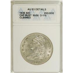 1836 50C 50 Over 00--Cleaned--ANACS. AU53 Details. NGC