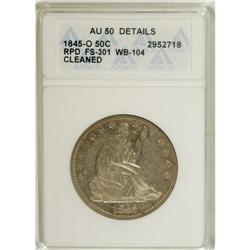 1845-O 50C No Drapery--Cleaned--ANACS. AU50 Details. N