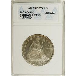 1853-O 50C Arrows and Rays--Cleaned--ANACS. AU55 Det
