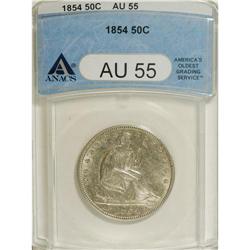 1854 50C Arrows AU55 ANACS. NGC Census: (28/188).