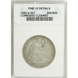 1855-S 50C Arrows--Cleaned, Corroded--ANACS. Fine 15