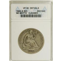 1866-S 50C No Motto--Cleaned--ANACS. VF20 Details.