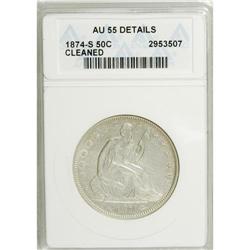 1874-S 50C Arrows--Cleaned--ANACS. AU55 Details. N