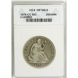 1878-CC 50C --Cleaned--ANACS. VG8 Details. NGC Cens
