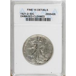 1921-D 50C --Cleaned, Damaged--ANACS. Fine 15 Details