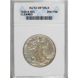 1928-S 50C --Cleaned--ANACS. AU53 Details. NGC Cens