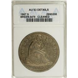 1867 $1 --Cleaned--ANACS. AU53 Details. NGC Census: (5/