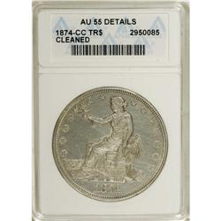 1874-CC T$1 --Cleaned--ANACS. AU55 Details. NGC Cen