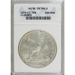 1874-CC T$1 --Cleaned--ANACS. AU58 Details. NGC Cen