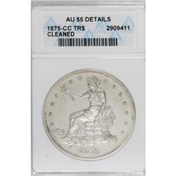 1875-CC T$1 --Cleaned--ANACS. AU55 Details. NGC Cen
