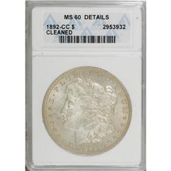 1892-CC $1 --Cleaned--ANACS. MS60 Details. NGC Cens
