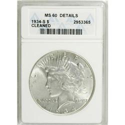1934-S $1 --Cleaned--ANACS. MS60 Details. NGC Censu