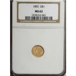 1852 G$1 MS62 NGC. NGC Census: (893/756). PCGS Pop