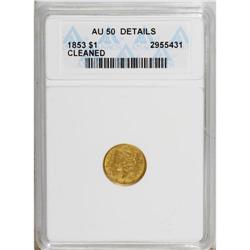 1853 G$1 --Cleaned--ANACS. AU50 Details. NGC Census