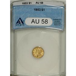 1853 G$1 AU58 ANACS. NGC Census: (810/6158). PCGS