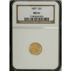 1857 G$1 MS61 NGC. NGC Census: (209/318). PCGS Populat