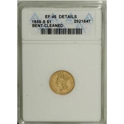 1858-S G$1 --Bent, Cleaned--ANACS. XF45 Details. NG