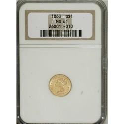 1860 G$1 MS61 NGC. NGC Census: (26/77). PCGS Popul