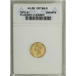 1870 G$1 --Cleaned, Plugged--ANACS. AU50 Details. N