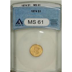 1874 G$1 MS61 ANACS. NGC Census: (436/2067). PCGS