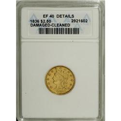 1836 $2 1/2 Script 8--Cleaned, Damaged--ANACS. XF40