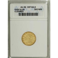 1836 $2 1/2 Script 8--Cleaned--ANACS. AU50 Details. NG