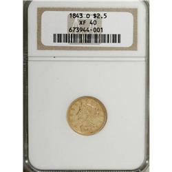 1843-O $2 1/2 Small Date, Crosslet 4 XF40 NGC. NGC