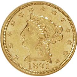 1891 $2 1/2 MS61 NGC. NGC Census: (32/124). PCGS Popul