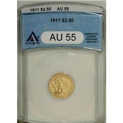 1911 $2 1/2 AU55 ANACS. NGC Census: (114/7433). PC