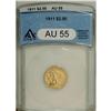 1911 $2 1/2 AU55 ANACS. NGC Census: (114/7433). PC