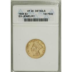 1854 $3 --Ex-Jewelry--ANACS. VF20 Details. NGC Cens