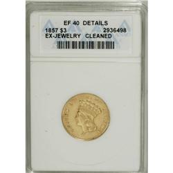 1857 $3 --Cleaned, Ex-Jewelry--ANACS. XF40 Details.