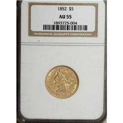 1852 $5 AU55 NGC. NGC Census: (100/262). PCGS Popu