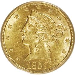 1857 $5 AU58 PCGS. PCGS Population (17/34). NGC Census