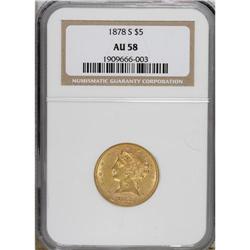 1878-S $5 AU58 NGC. NGC Census: (150/83). PCGS Pop