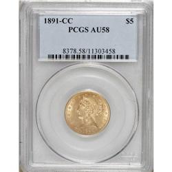 1891-CC $5 AU58 PCGS. PCGS Population (160/508). N