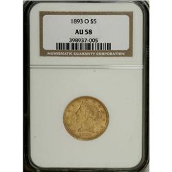 1893-O $5 AU58 NGC. NGC Census: (125/197). PCGS Po
