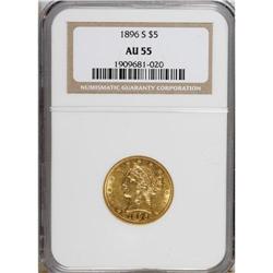 1896-S $5 AU55 NGC. NGC Census: (54/129). PCGS Pop