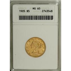 1905 $5 MS60 ANACS. NGC Census: (34/1630). PCGS Po