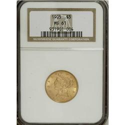 1905 $5 MS61 NGC. NGC Census: (364/1266). PCGS Pop