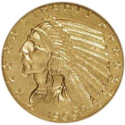 1909-D $5 MS61 NGC. NGC Census: (3597/14396). PCGS Pop