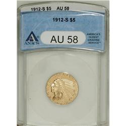 1912-S $5 AU58 ANACS. NGC Census: (318/144). PCGS