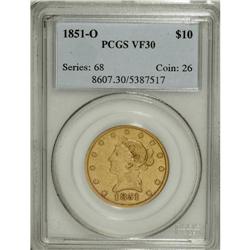 1851-O $10 VF30 PCGS. PCGS Population (7/374). NGC